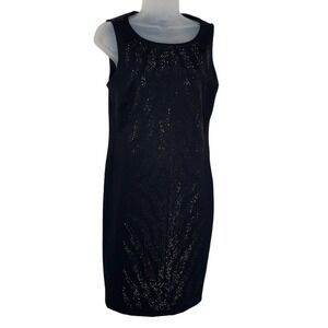 Carmen Marc Valvo Dress Black Size Medium Studded Fitted Knit Cocktail Dress